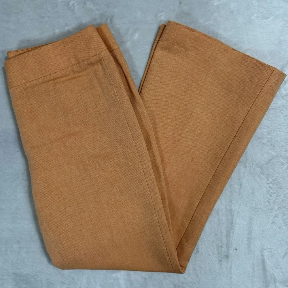 Etcetera Orange Linen Blend Trousers Size 6 Mid Rise Bootcut Dress Pant Tropical